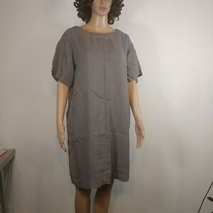 Grey 100% linen sheath dress.